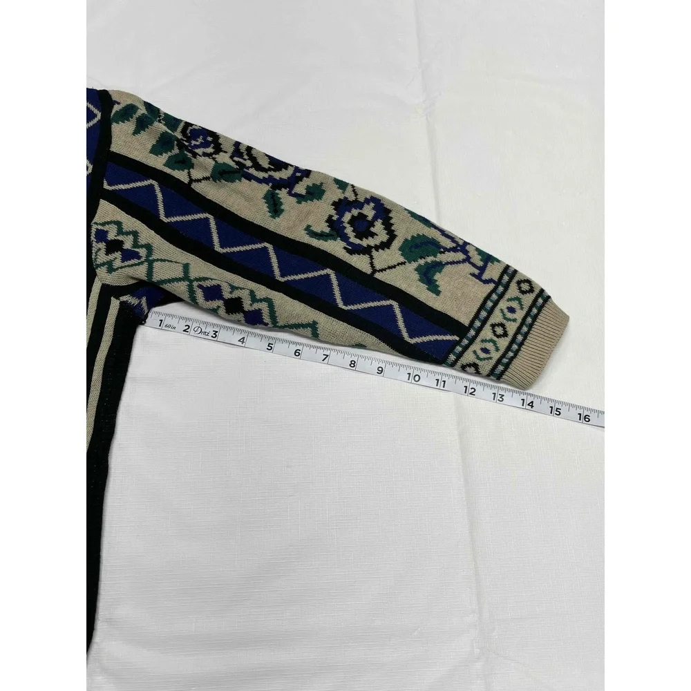 Vintage Liz & Co Cotton Womens Multicolor Floral Roses Knit Crewneck Sweater Med - Picture 7 of 12